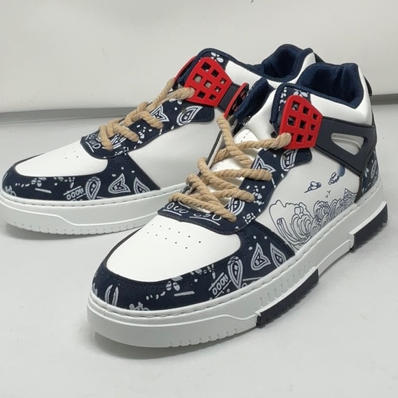 Men’s white and blue fashion sneakers, size 8.5 - Picture 3 of 9